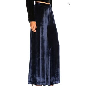 Fleur du Mal Navy Blue Silk Blend Velvet Wide Leg Pleated Trousers Side Zip 8